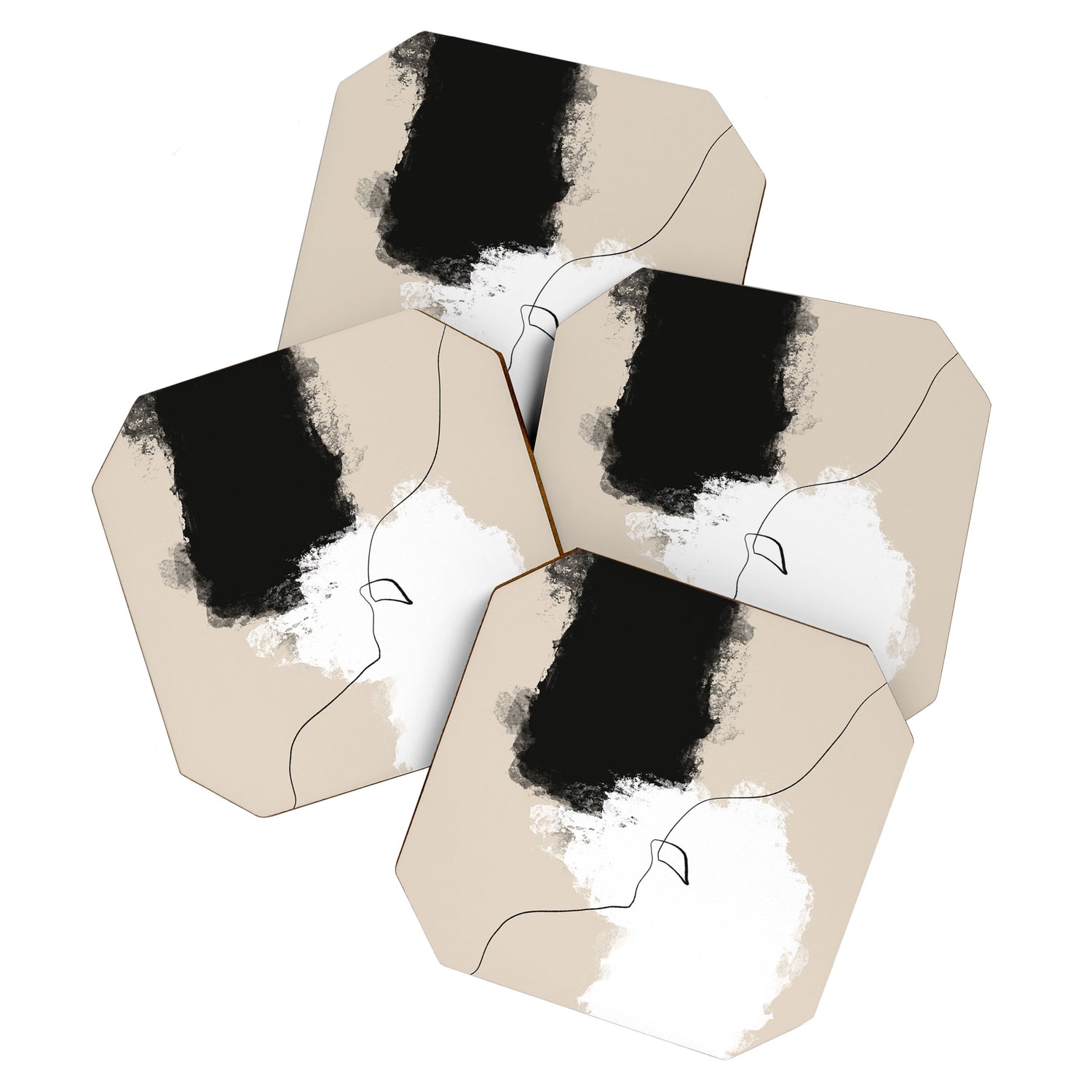 Modern Neutral Abstract Art, Beige, Black and White, Brushstroke Art Print by Synplus Coaster Gallery Image 1