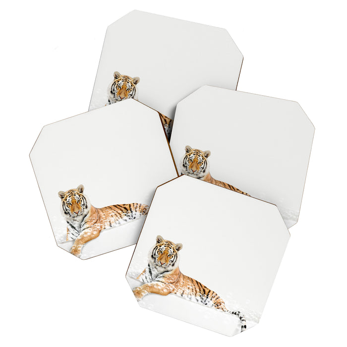 Tiger in a Bathtub, Tiger Taking a Bath, Tiger Bathing, Whimsy Animal Art Print By Synplus Coaster Gallery Image 1