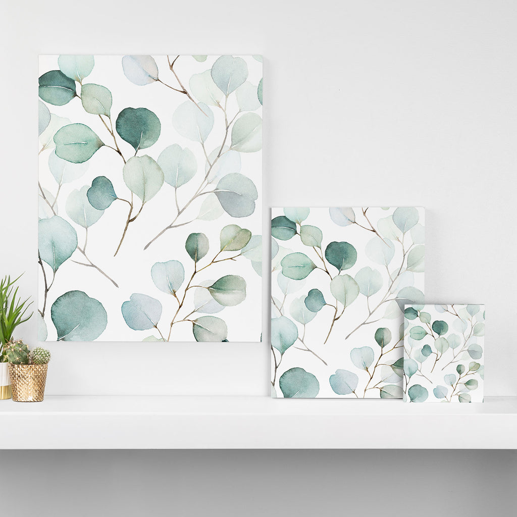 Watercolor Eucalyptus branches, botanical art, green blue leaves Canvas Print Gallery Image 3