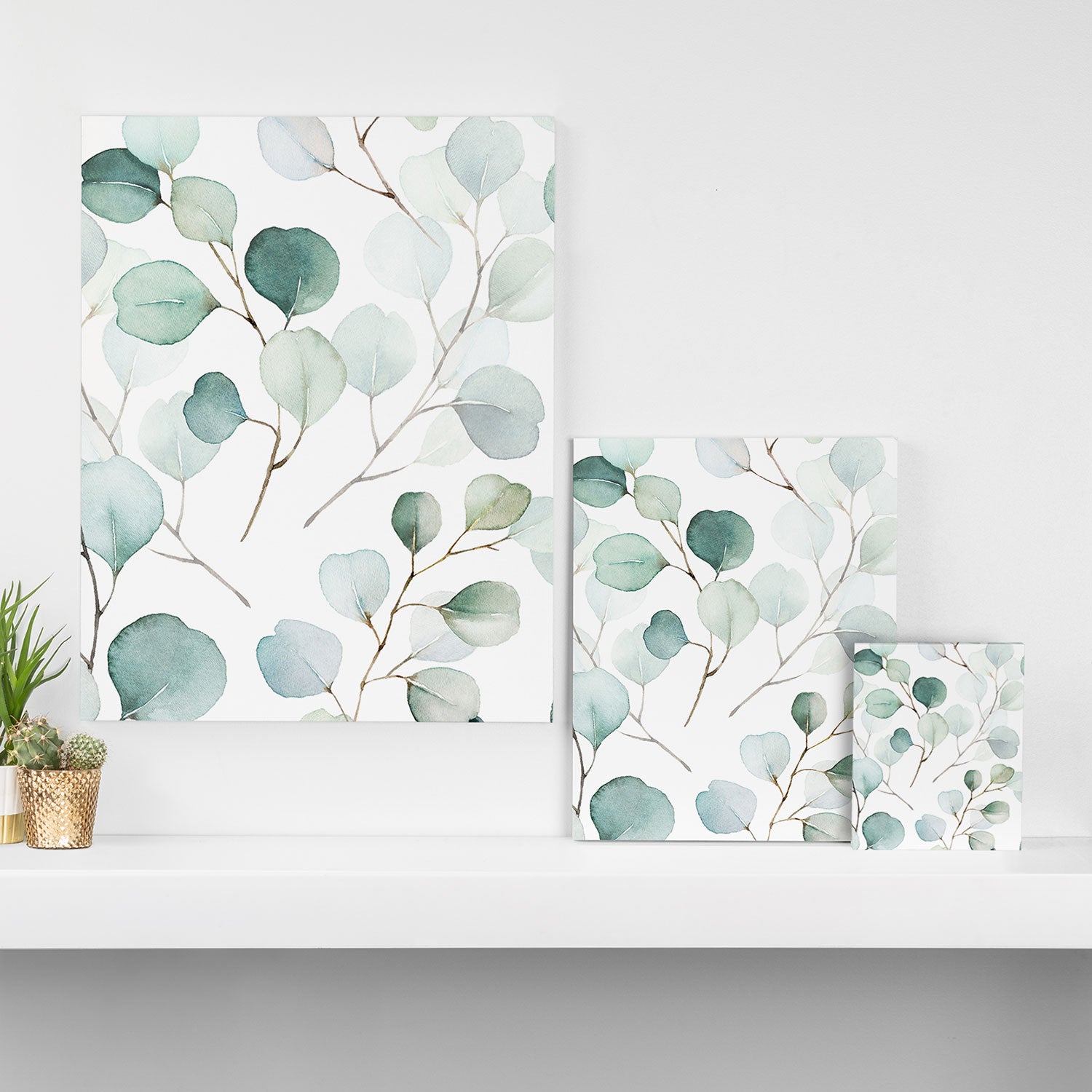 Watercolor Eucalyptus branches, botanical art, green blue leaves Canvas Print Gallery Image 3