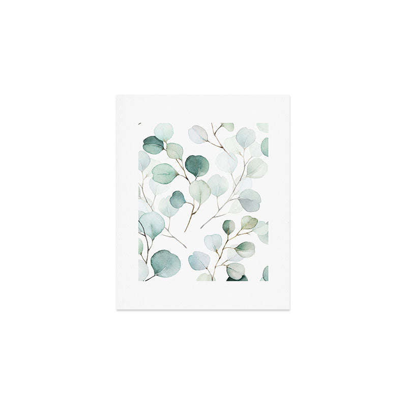 Watercolor Eucalyptus branches, botanical art, green blue leaves Art Print Gallery Image 1