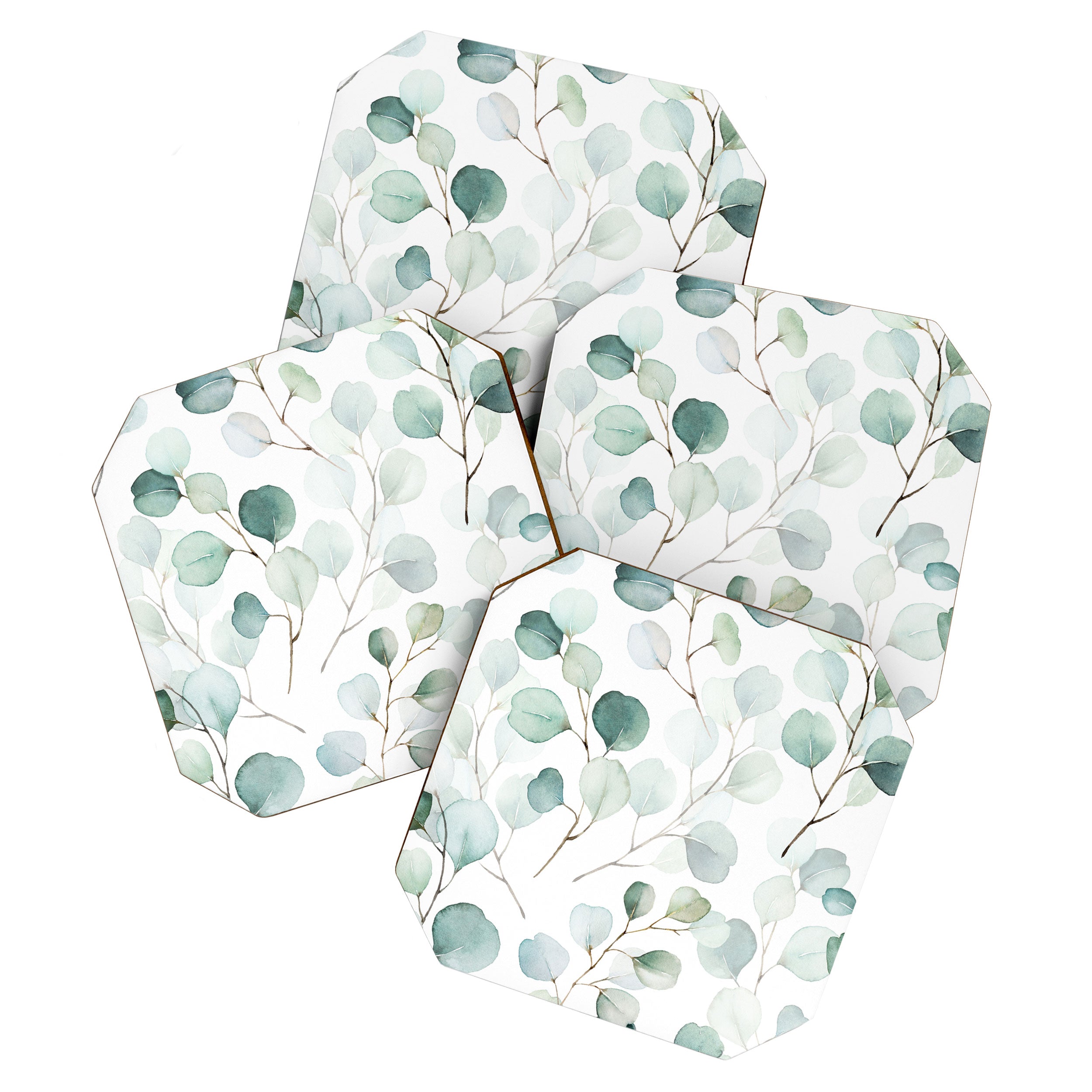 Watercolor Eucalyptus branches, botanical art, green blue leaves Coaster Gallery Image 1