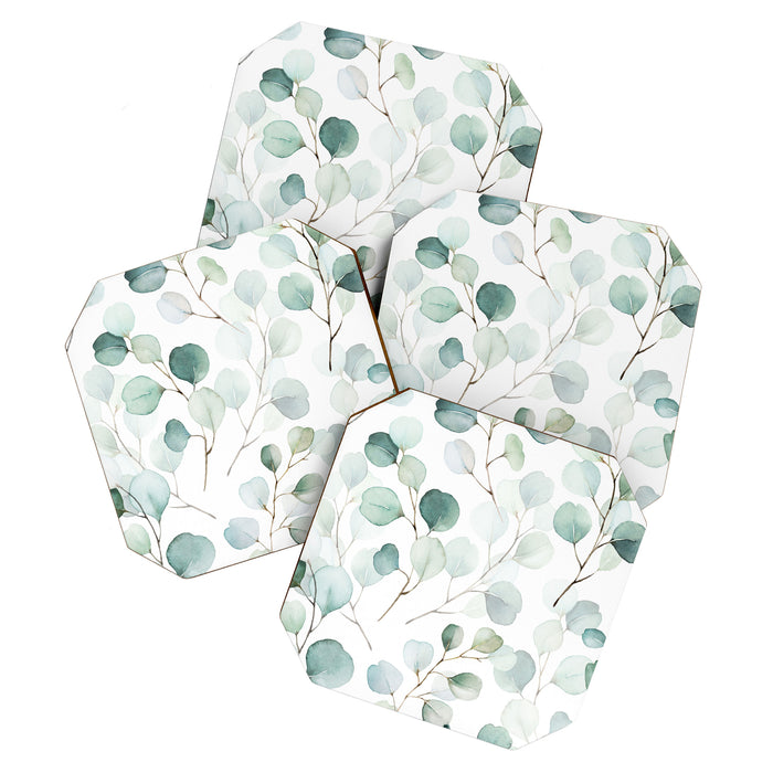 Watercolor Eucalyptus branches, botanical art, green blue leaves Coaster Gallery Image 1