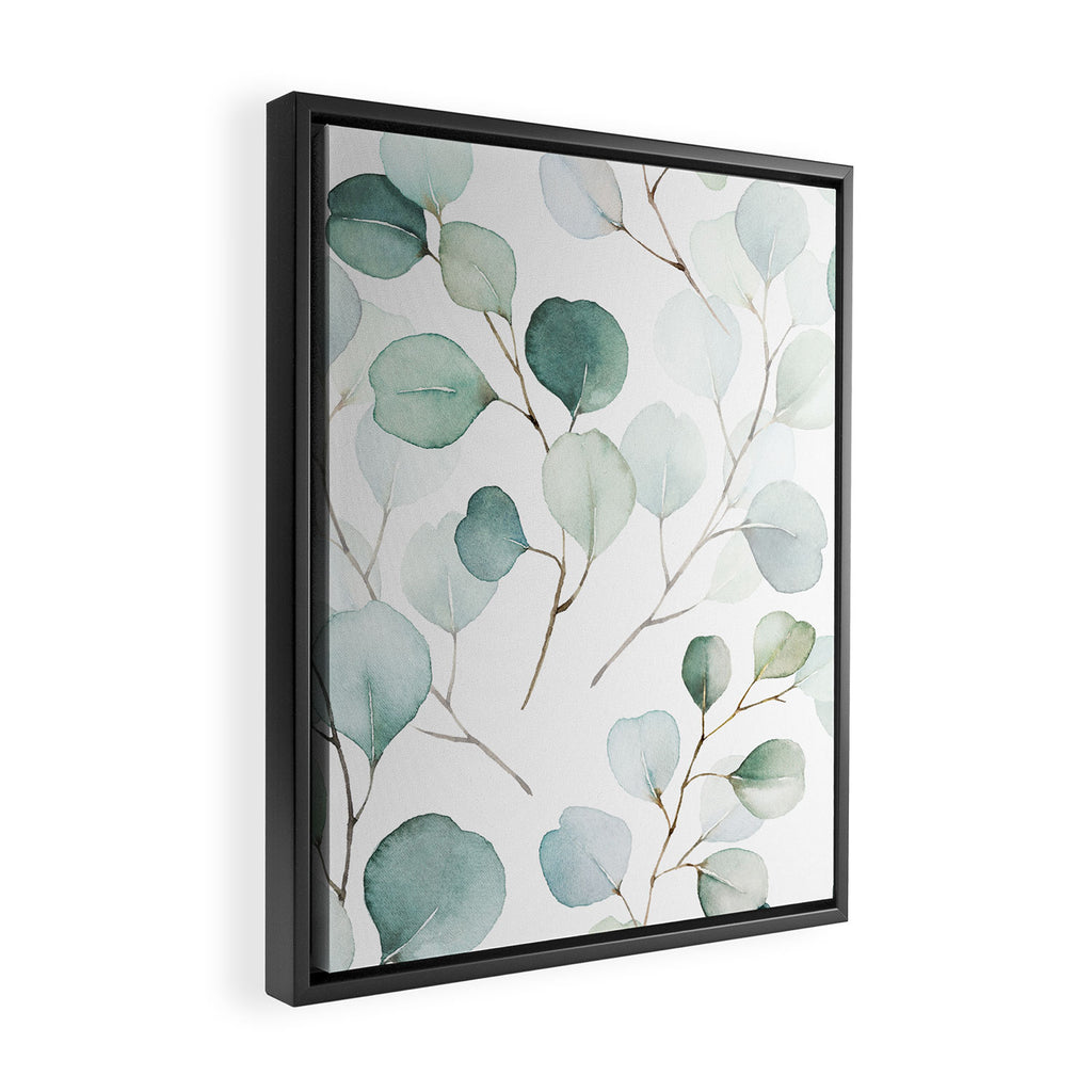 Watercolor Eucalyptus branches, botanical art, green blue leaves Framed Canvas Print Gallery Image 2