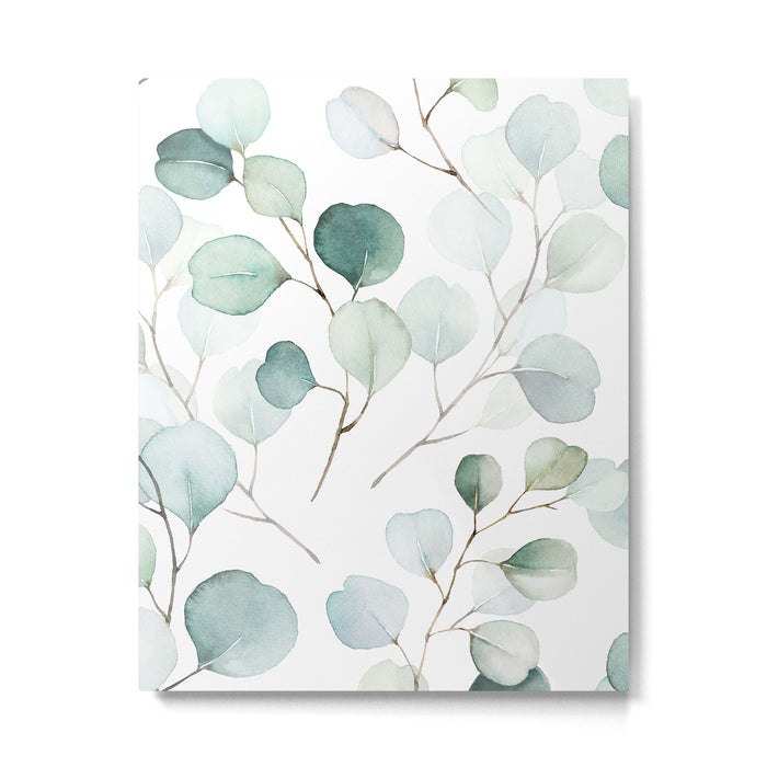 Watercolor Eucalyptus branches, botanical art, green blue leaves Metal Print Gallery Image 1