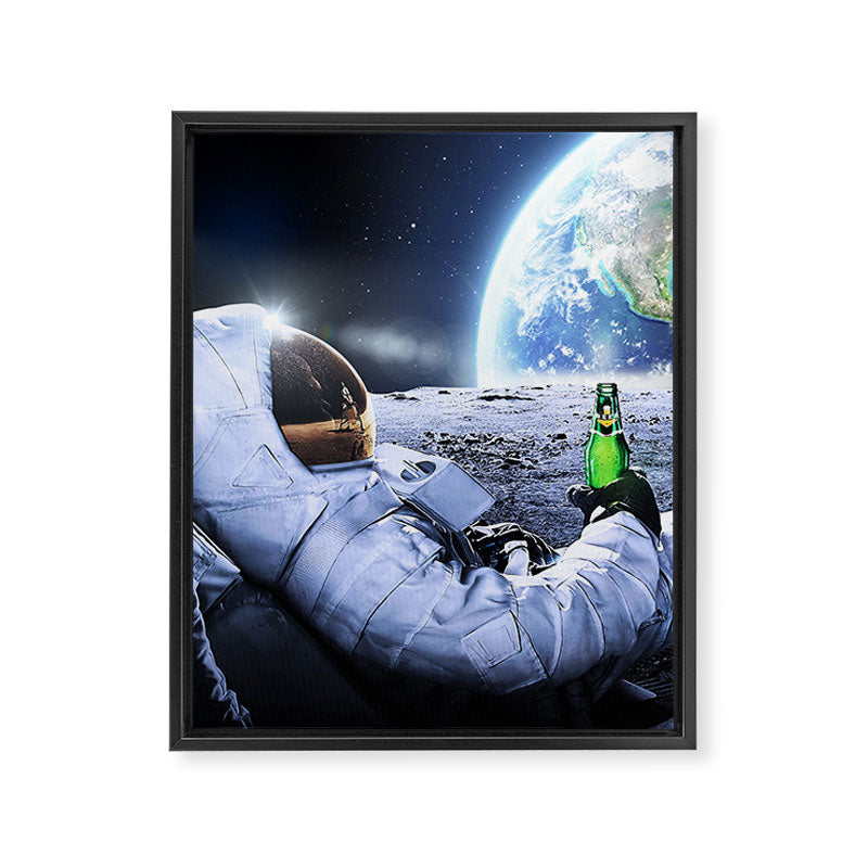 Astronaut on the Moon with beer Framed Canvas Print Gallery Image 6