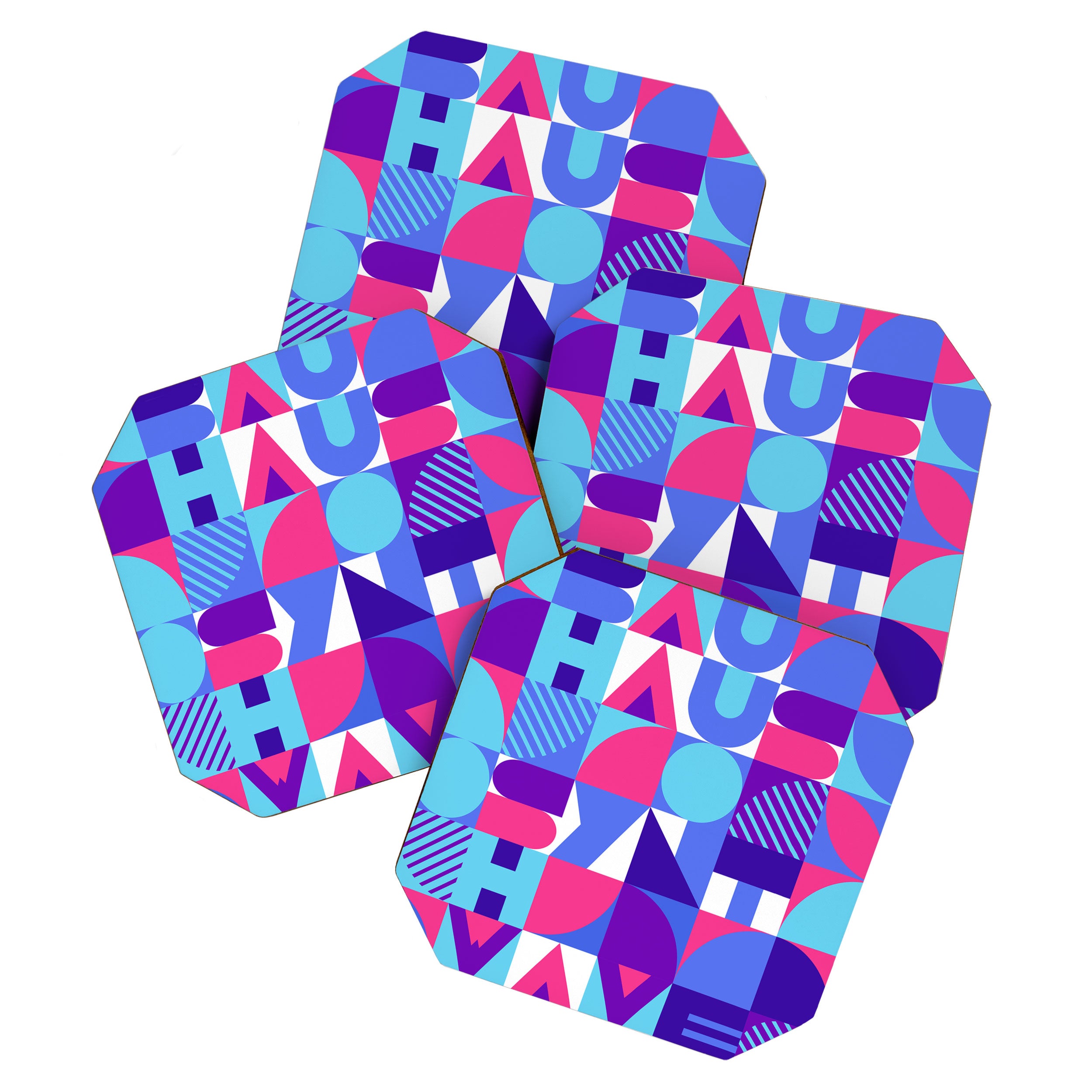 Bauhaus Synthwave 3 (pink-blue) - abstract poster Coaster Gallery Image 1