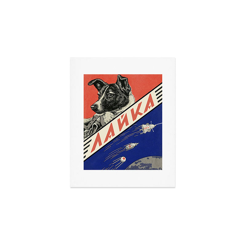 Laika, first space dog â Soviet vintage space poster [Sovietwave] Art Print Gallery Image 1