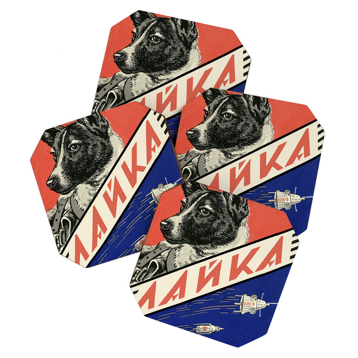 Laika, first space dog â Soviet vintage space poster [Sovietwave] Coaster Gallery Image 1