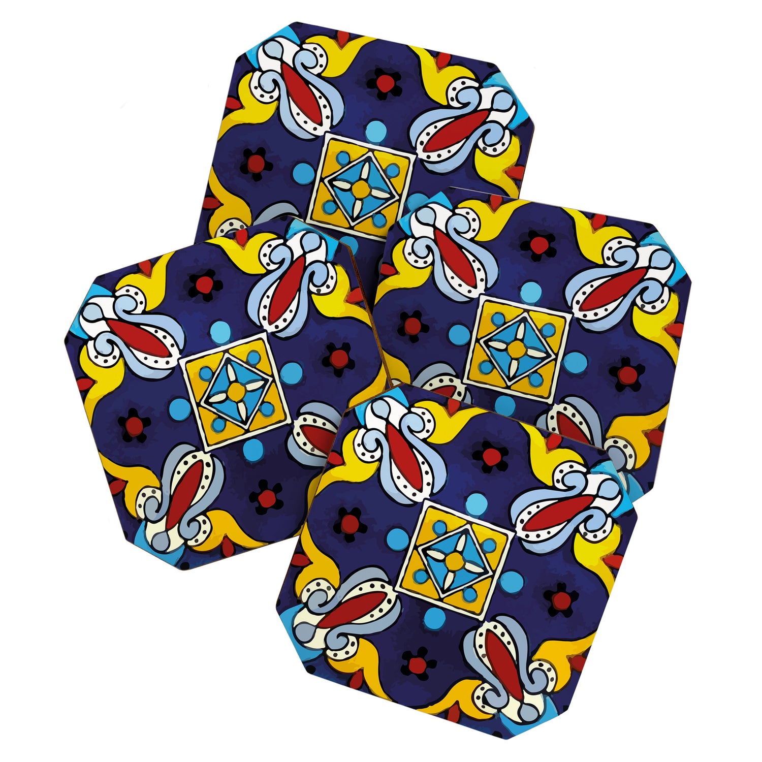 Abstract blue cruz mexican modern talavera tile wall Coaster Gallery Image 1