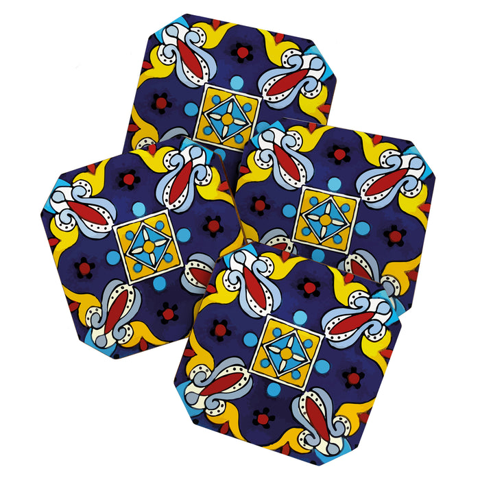 Abstract blue cruz mexican modern talavera tile wall Coaster Gallery Image 1