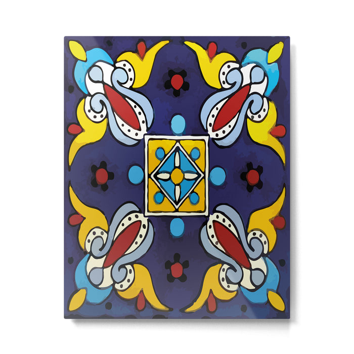 Abstract blue cruz mexican modern talavera tile wall Metal Print Gallery Image 1
