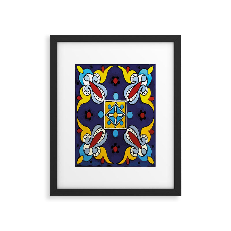 Abstract blue cruz mexican modern talavera tile wall Framed Art Print Gallery Image 6