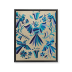 Blue otomi tenango mexican fabric birds and flower embroidery interior design Framed Canvas Print Gallery Image 8