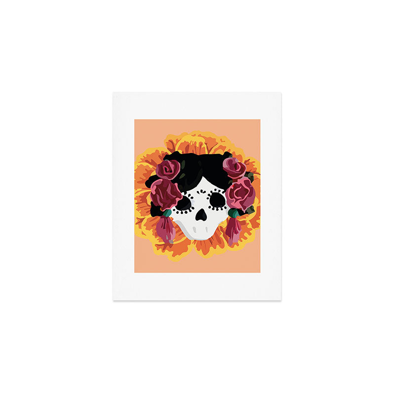 Catrina frida mexican kawaii cute sugar skull mexican style mexican flower marigold skeleton  Art Print Gallery Image 1