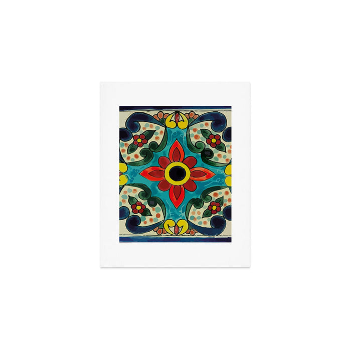 Colorful flower bouquet mexican tile floral pattern Art Print Gallery Image 1