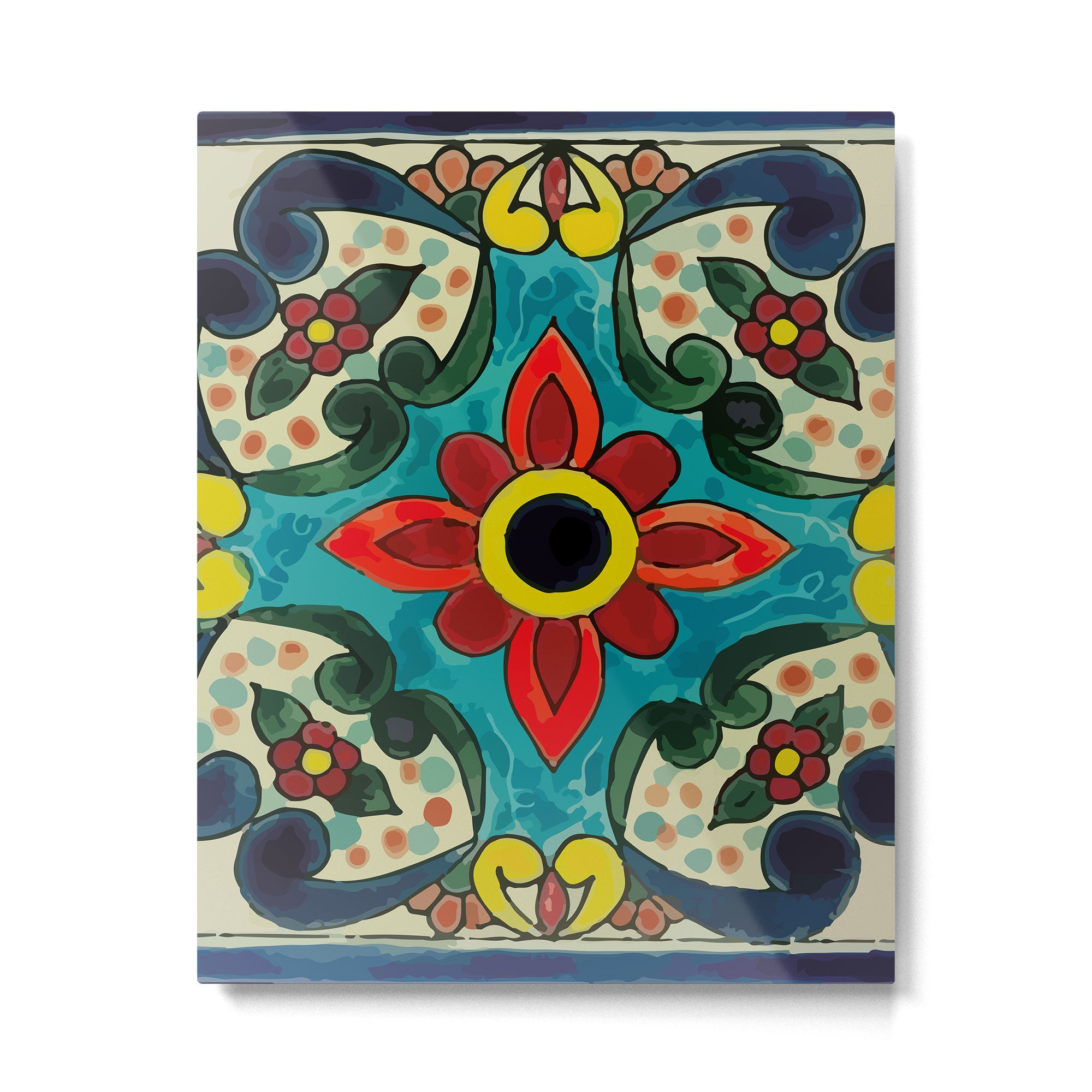 Colorful flower bouquet mexican tile floral pattern Metal Print Gallery Image 6