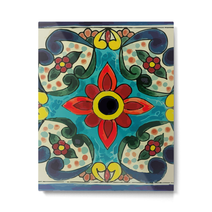 Colorful flower bouquet mexican tile floral pattern Metal Print Gallery Image 1
