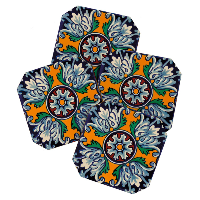 Mandala mexican talavera tile ceramic mosaic Coaster Gallery Image 1