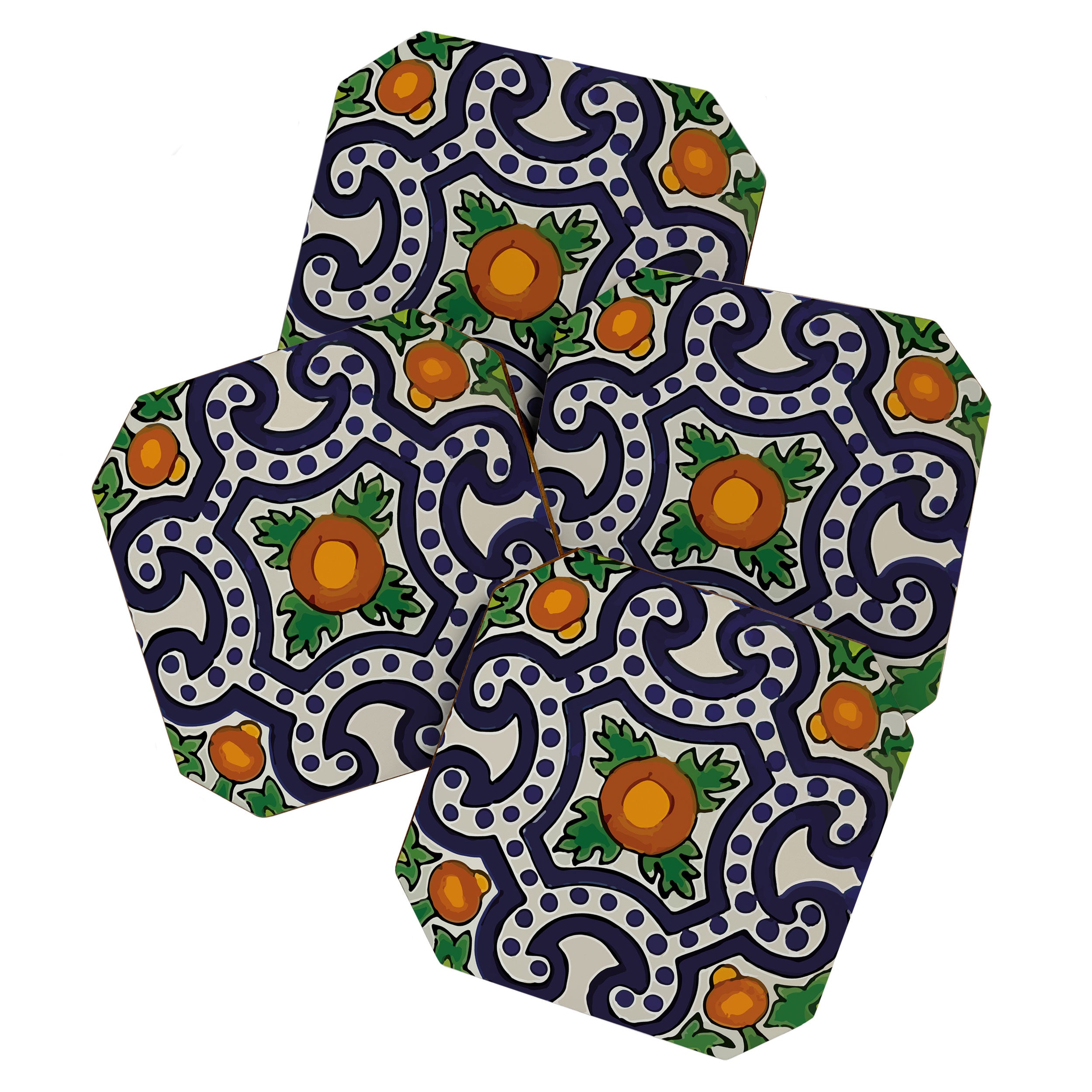 Oranges talavera tile abstract pattern modern decoration Coaster Gallery Image 1