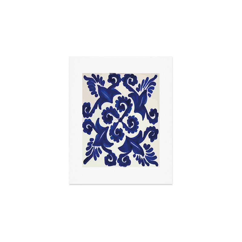 Talavera mexican tile traditional blue ceramic mosaic Art Print Gallery Image 1