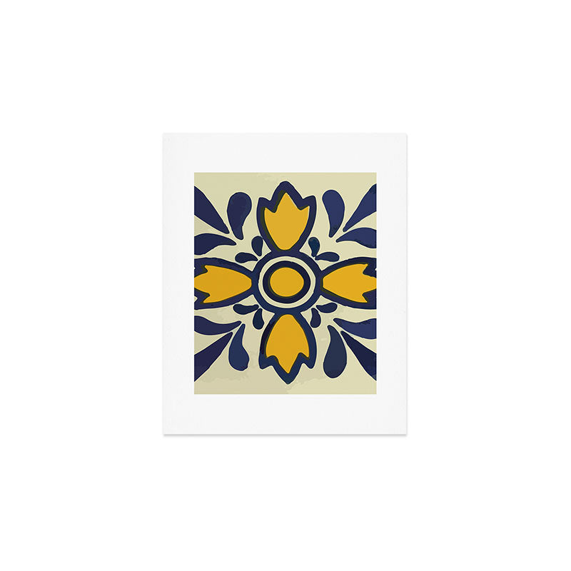 Yellow floral bold rustic talavera tile mexican interior design Art Print Gallery Image 1