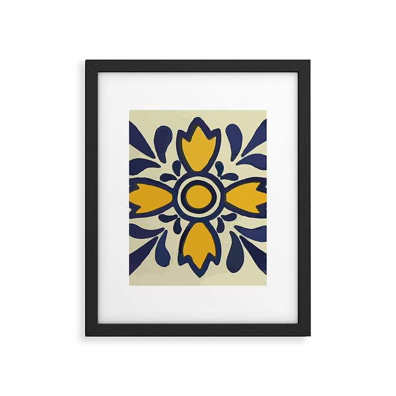 Yellow floral bold rustic talavera tile mexican interior design Framed Art Print Gallery Image 6