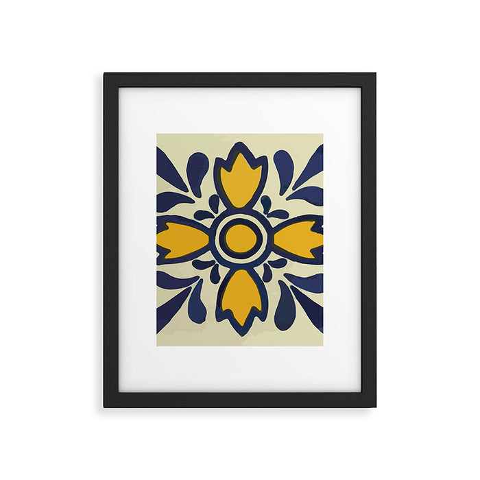Yellow floral bold rustic talavera tile mexican interior design Framed Art Print Gallery Image 1