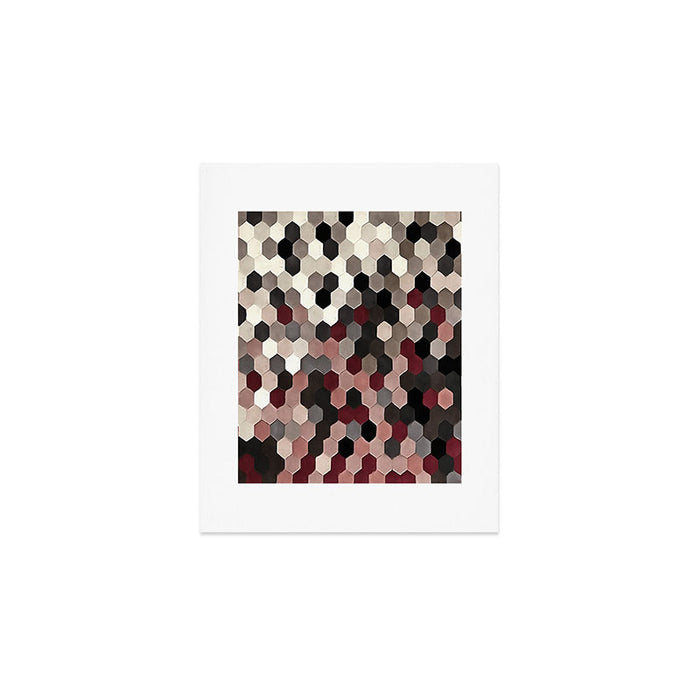 Hexagon Pattern In Gray and Burgundy Autumn Colors Art Print Gallery Image 1