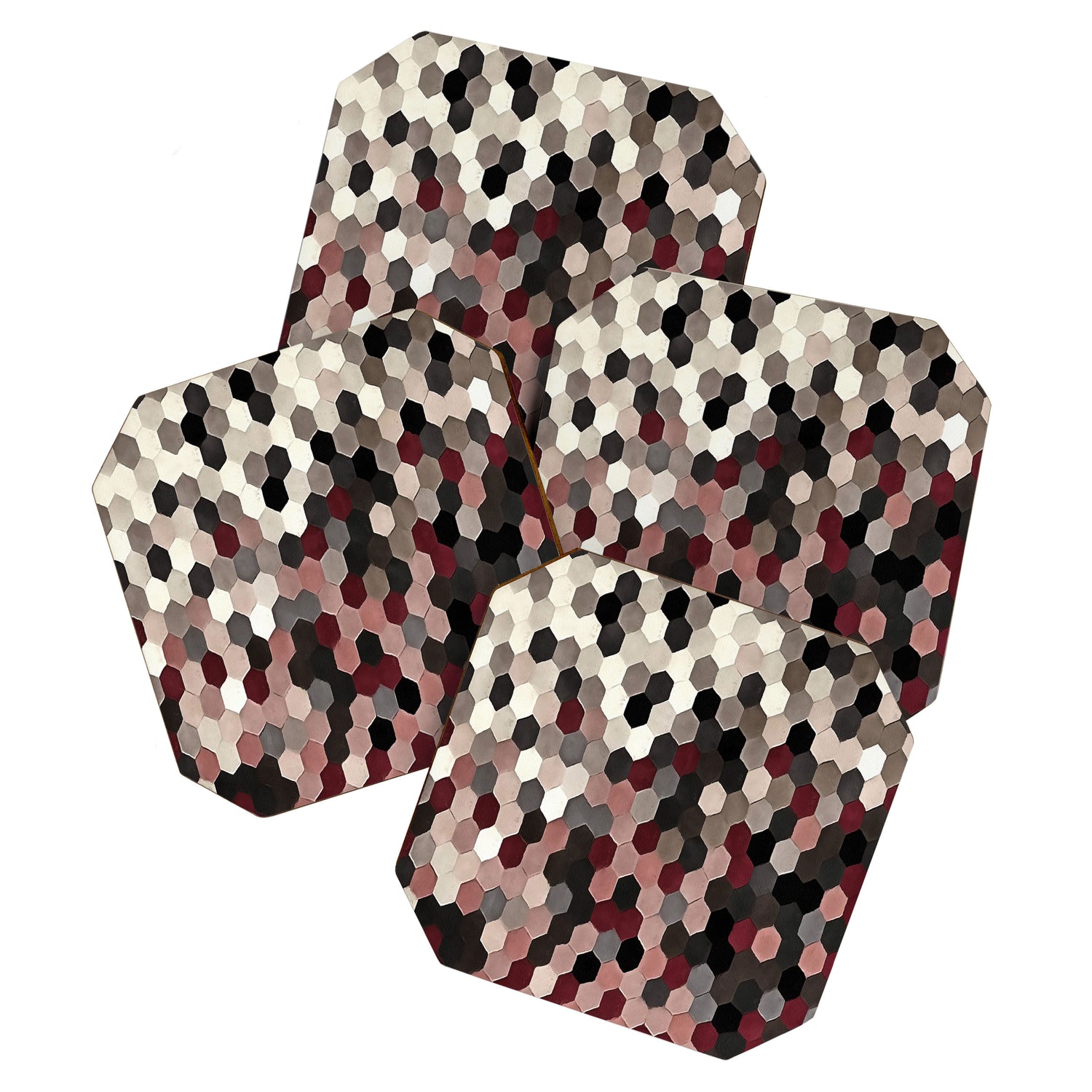 Hexagon Pattern In Gray and Burgundy Autumn Colors Coaster Gallery Image 1