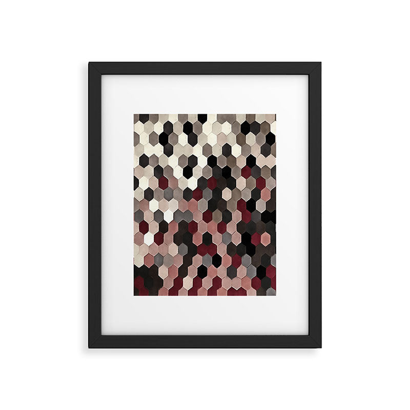 Hexagon Pattern In Gray and Burgundy Autumn Colors Framed Art Print Gallery Image 6