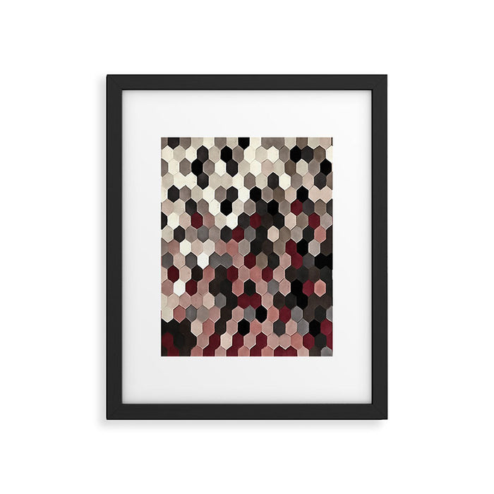 Hexagon Pattern In Gray and Burgundy Autumn Colors Framed Art Print Gallery Image 1