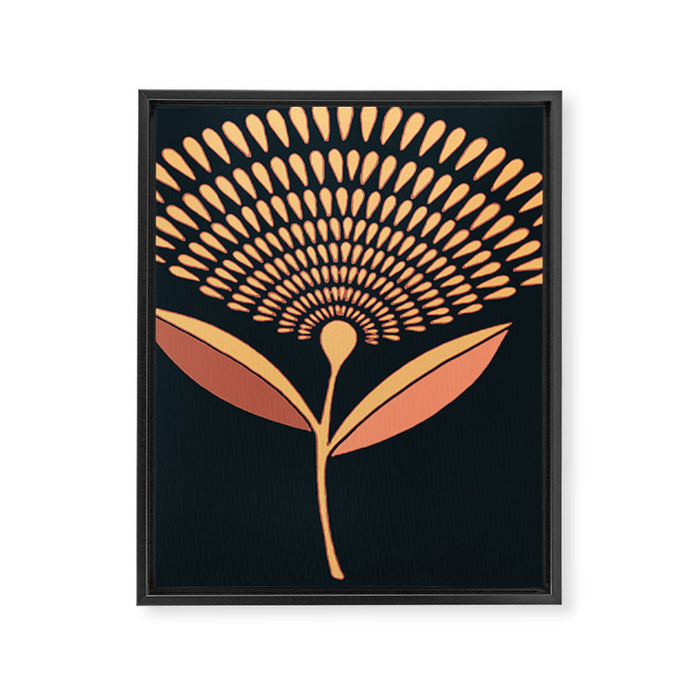 Mid Century Modern Dandelion Seed Head In Coral and Pink Framed Canvas Print Gallery Image 1
