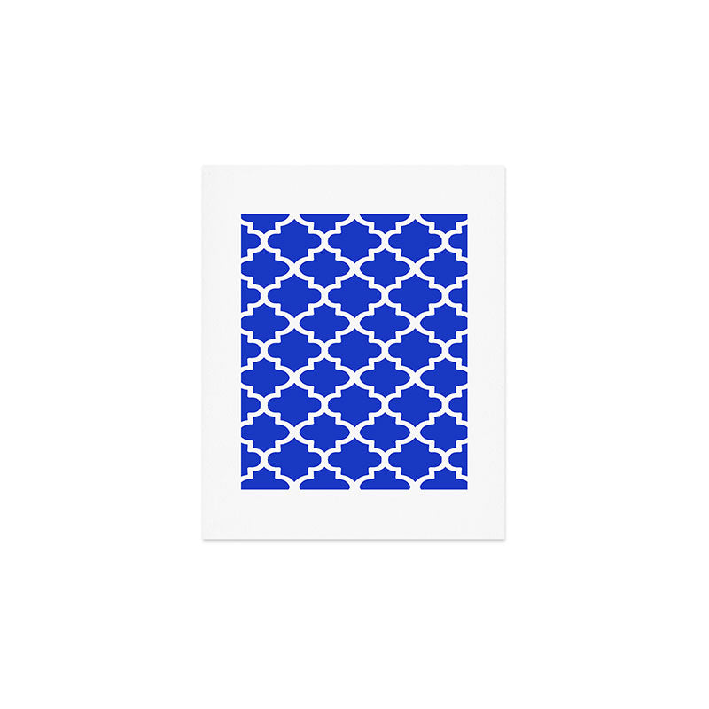 White Quatrefoil Pattern Outline With Royal Blue Background Art Print Gallery Image 1