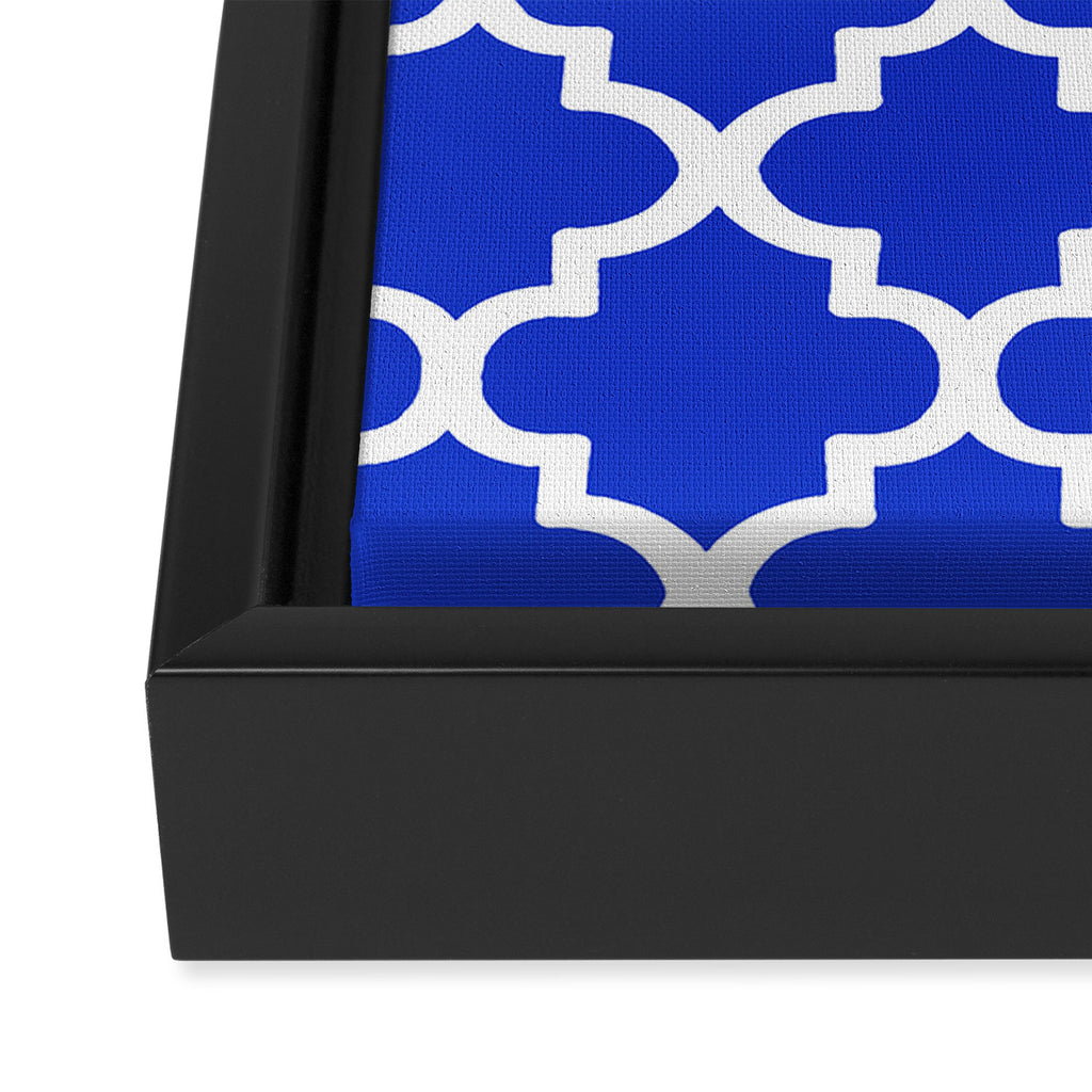 White Quatrefoil Pattern Outline With Royal Blue Background Framed Canvas Print Gallery Image 3