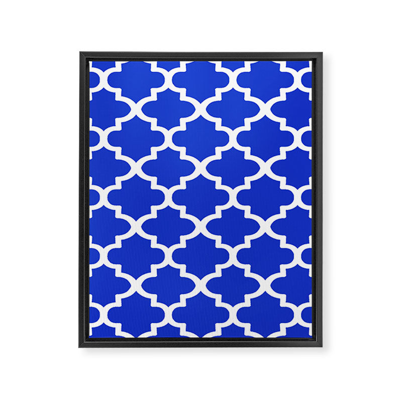 White Quatrefoil Pattern Outline With Royal Blue Background Framed Canvas Print Gallery Image 8