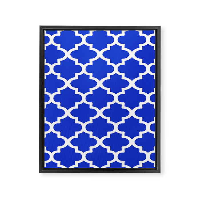 White Quatrefoil Pattern Outline With Royal Blue Background Framed Canvas Print Gallery Image 1