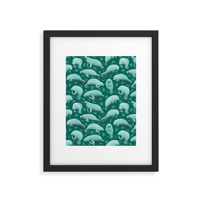 manatees (teal) Framed Art Print Gallery Image 1