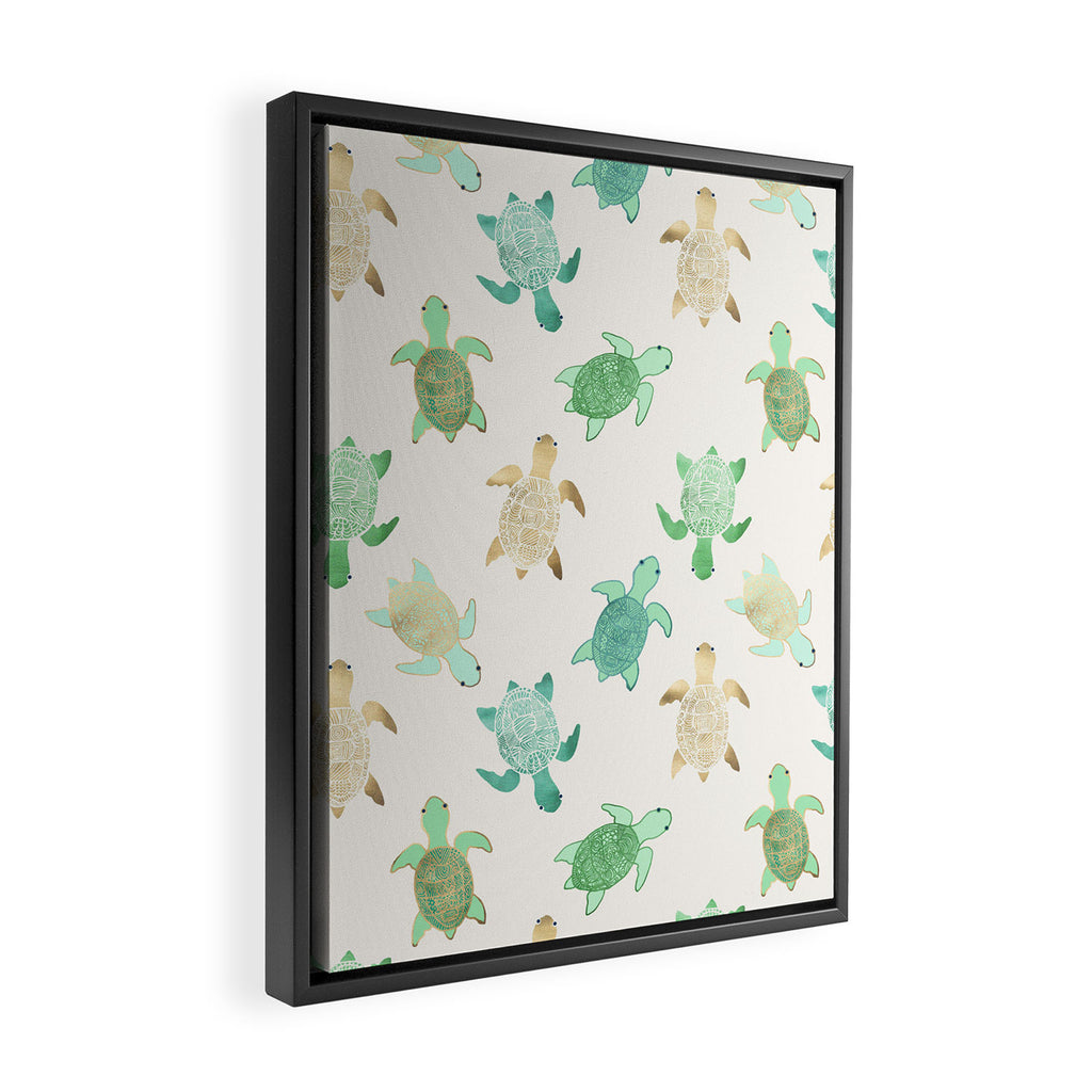 Gilded Jade & Mint Turtles Framed Canvas Print Gallery Image 2