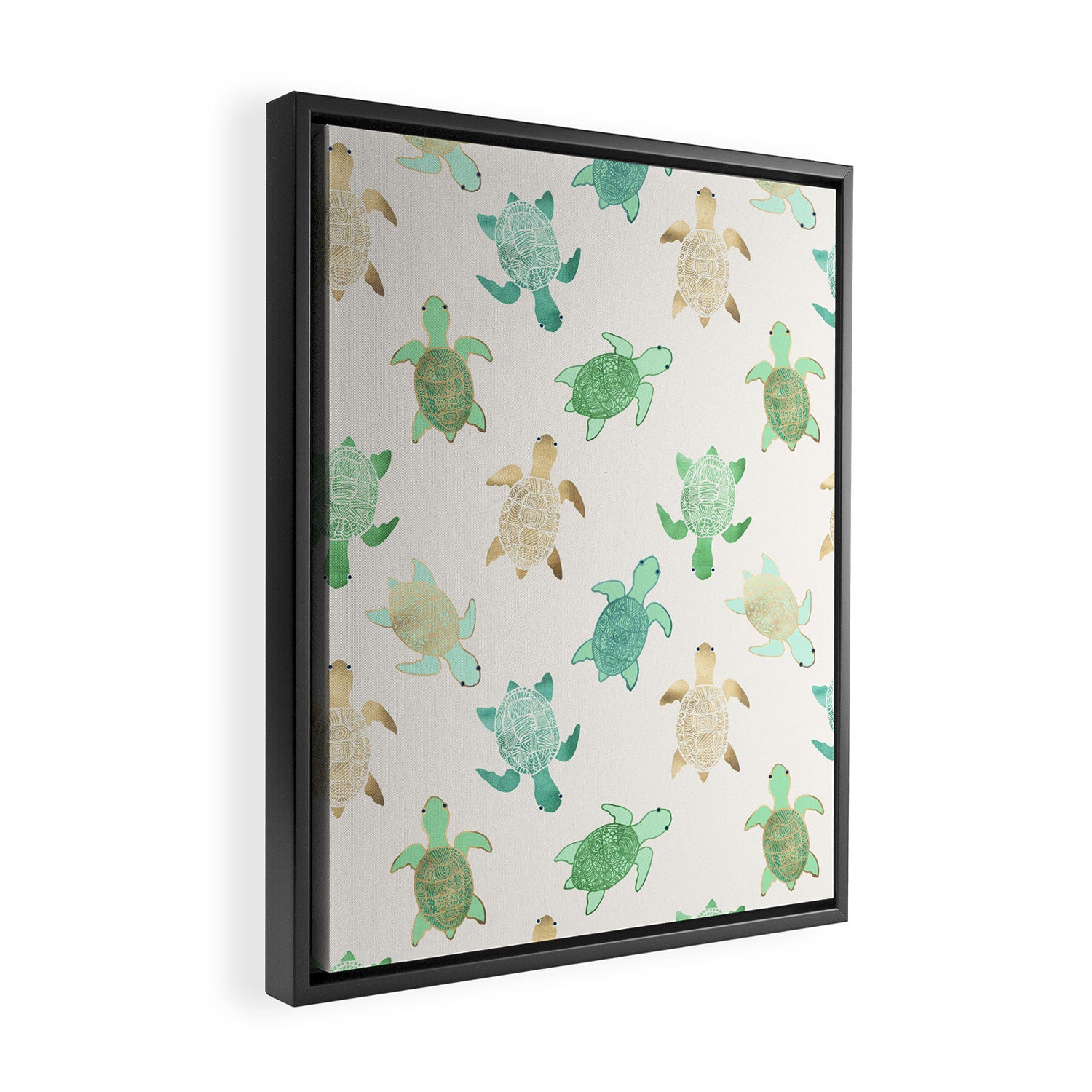 Gilded Jade & Mint Turtles Framed Canvas Print Gallery Image 2