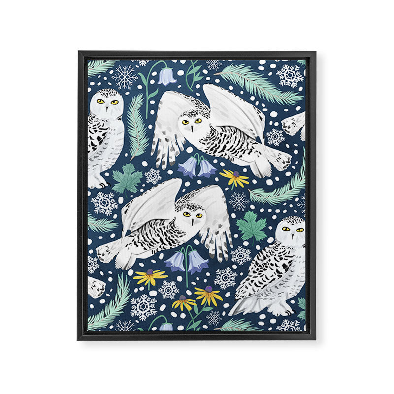 Snowy Owls on a Snowy Eve Framed Canvas Print
