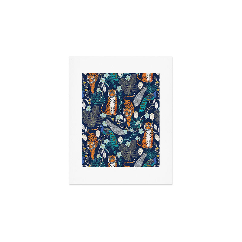 Tiger Toile on Navy Art Print Gallery Image 1