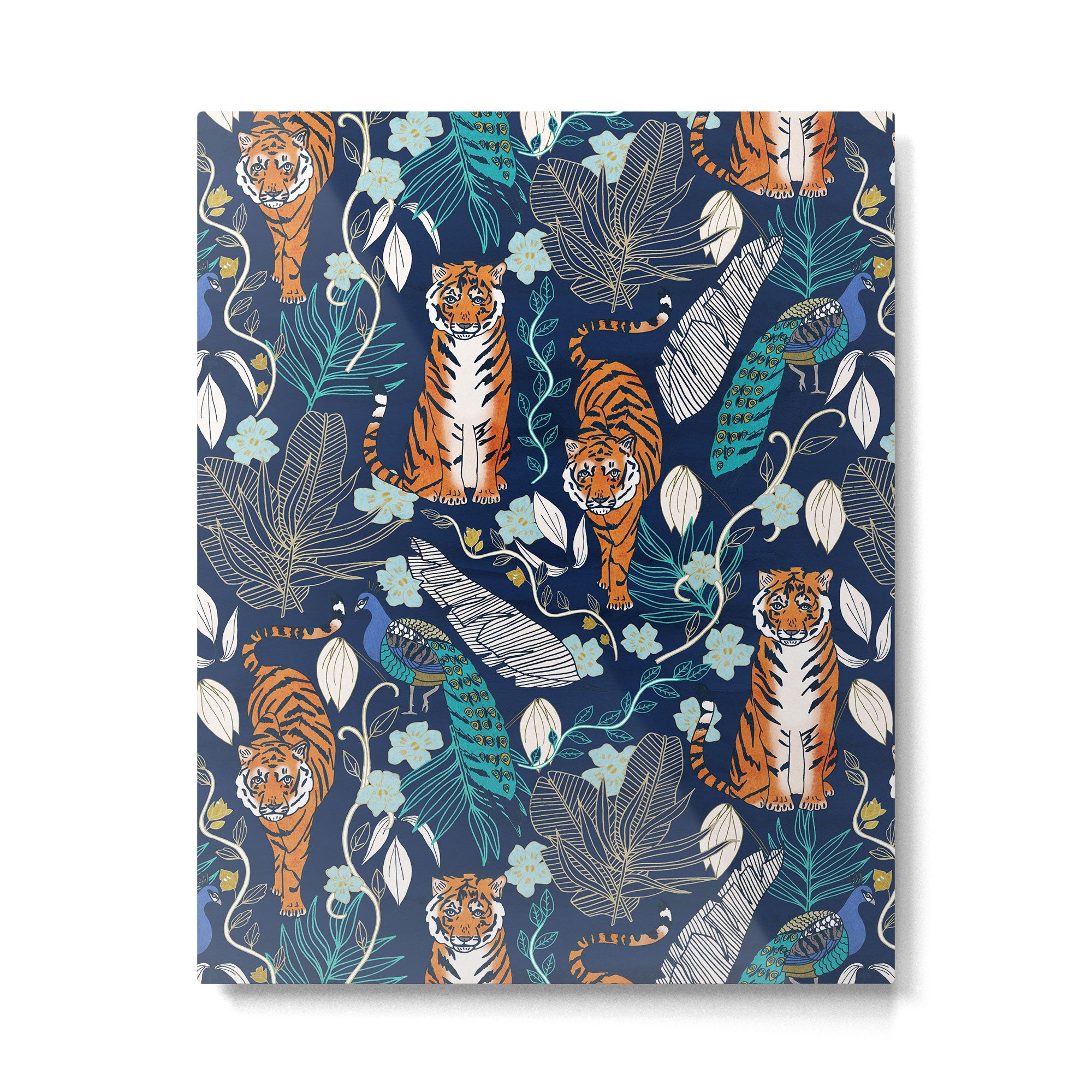 Tiger Toile on Navy Metal Print Gallery Image 4