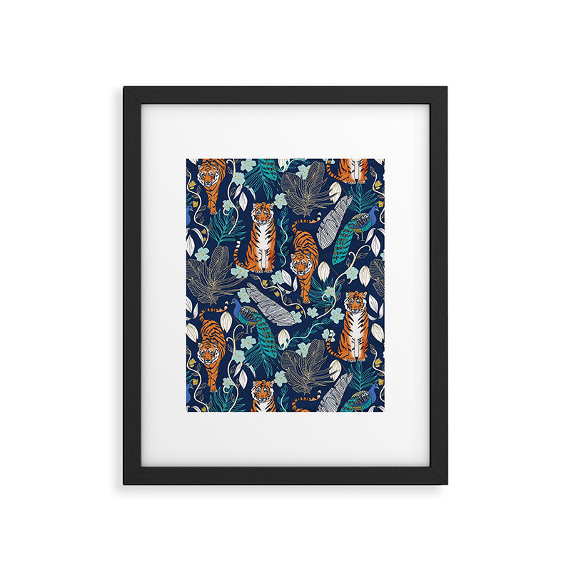 Tiger Toile on Navy Framed Art Print Gallery Image 5