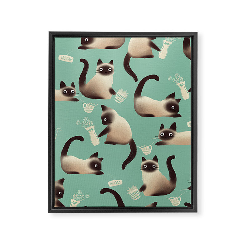 Bad Siamese Cats Knocking Stuff Over Framed Canvas Print Gallery Image 8
