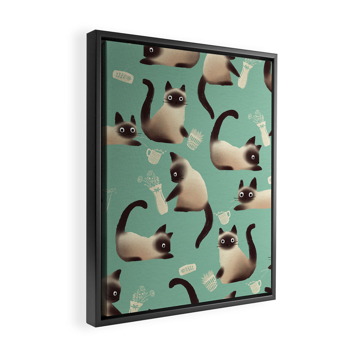 Bad Siamese Cats Knocking Stuff Over Framed Canvas Print Gallery Image 2