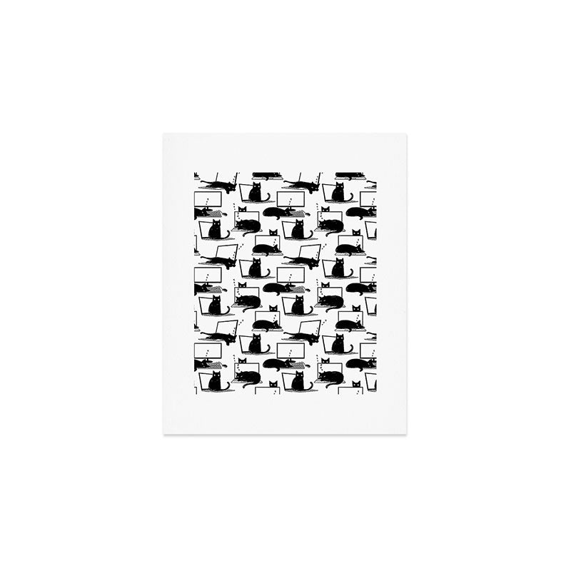 Cats Sitting on Laptops Art Print Gallery Image 1