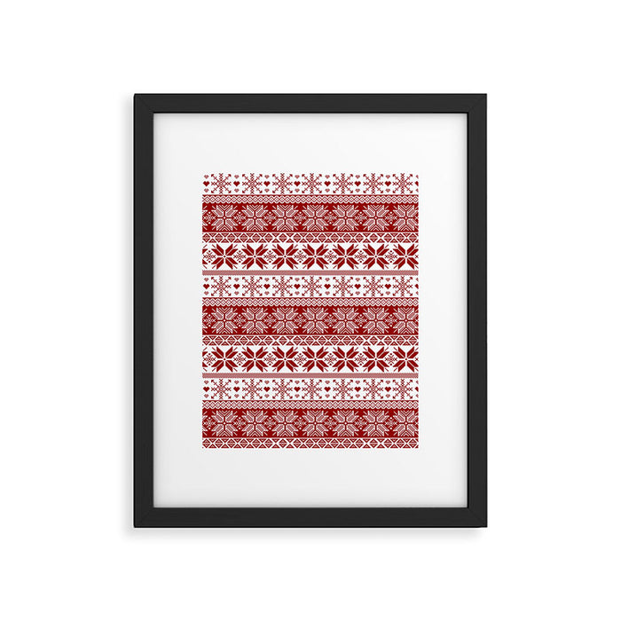 Red Winter Fair Isle Pattern Framed Art Print Gallery Image 1