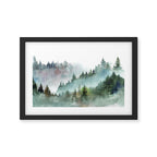 Watercolor Pine Forest Mountains in the Fog Framed Art Print Gallery Image 2
