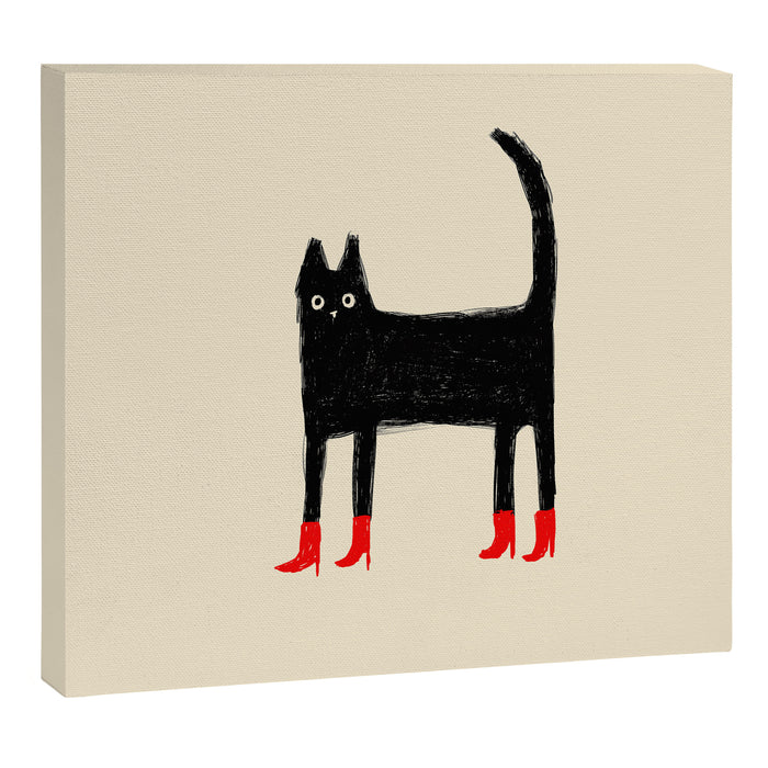Black Cat in Red Boots Canvas Print Gallery Image 1